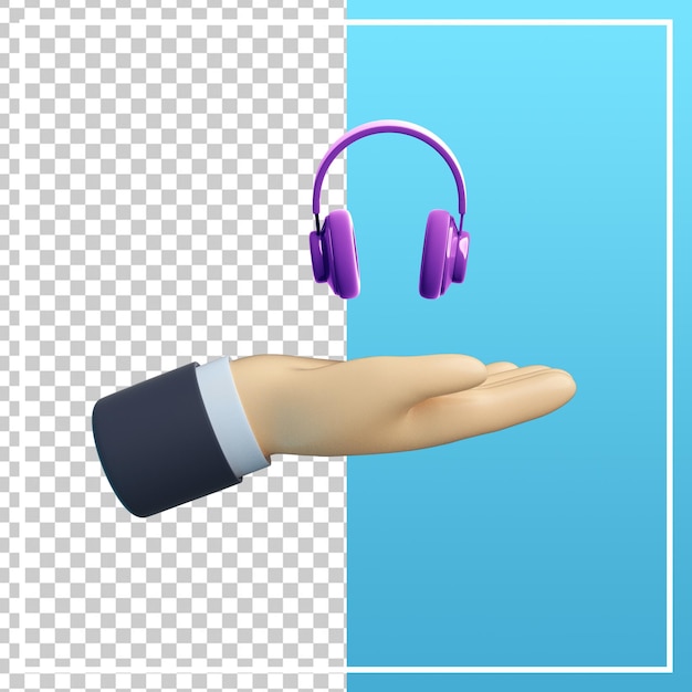 PSD 3d hand with headphone icon