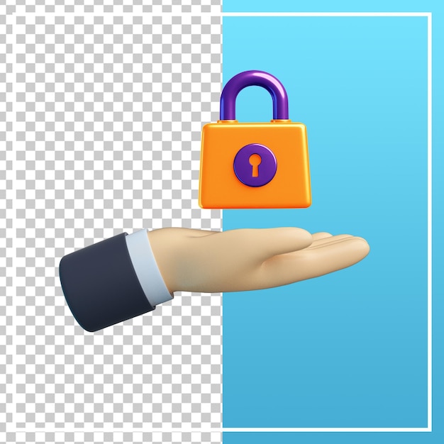 3d hand with padlock icon