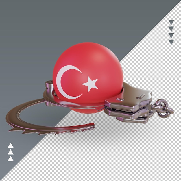 Manette 3d bandiera della turchia che rende la vista a destra