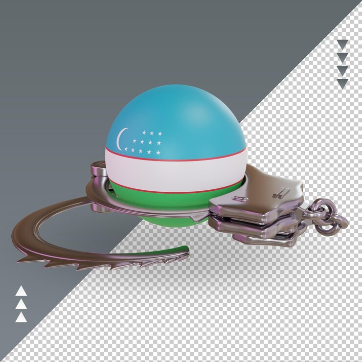 PSD 3d handcuff uzbekistan flag rendering right view