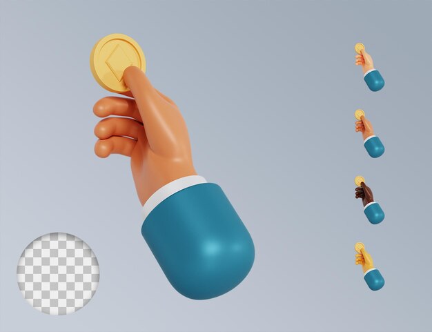 3d hands hold coin collection