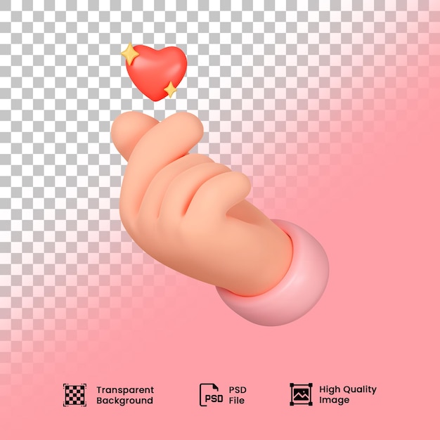 3d hands mini love gesture with red heart korean kpop expression of love isolated