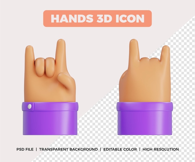 3d hands rock n roll gesture