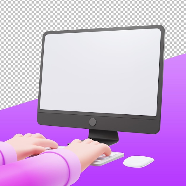 3D hands with computer, 3D rendering illustration