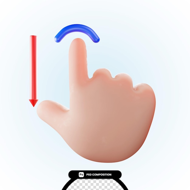PSD 3d-handvinger omhoog en omlaag bewegend duim render