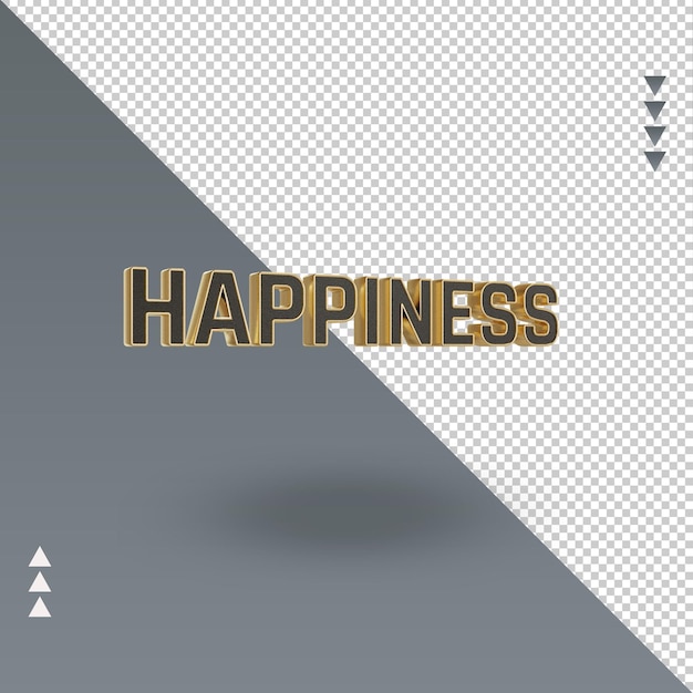 3d happiness black gold icon rendering left view