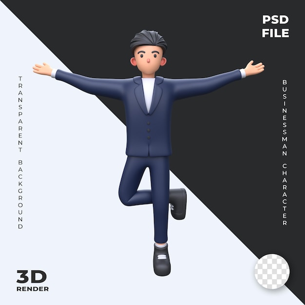 3D Happy Businessman dancing cartoon character illustration business concept