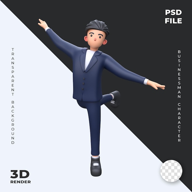 PSD 3 d の幸せなビジネスマン ダンス漫画キャラ イラスト ビジネス コンセプト