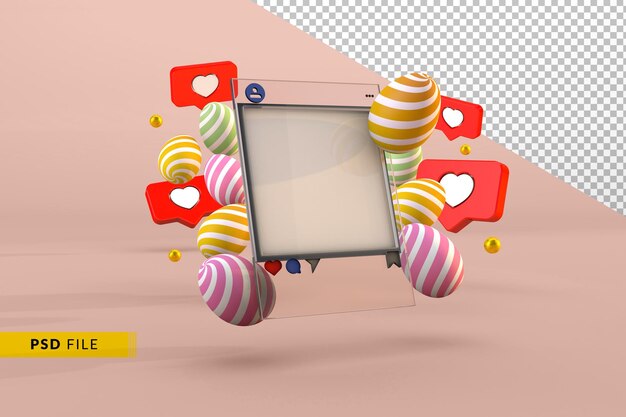 3d happy easter social media concept glass post social network and white display