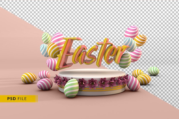 3d happy easter social media concept with white podium