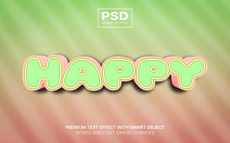 PSD 3डी हैप्पी एडिटेबल टेक्स्ट इफ़ेक्ट