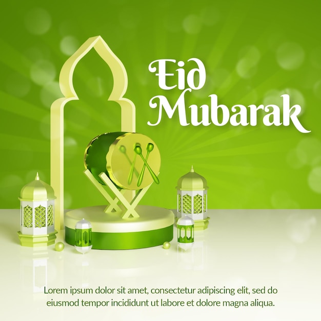 Post di social media 3d eid mubarak felice