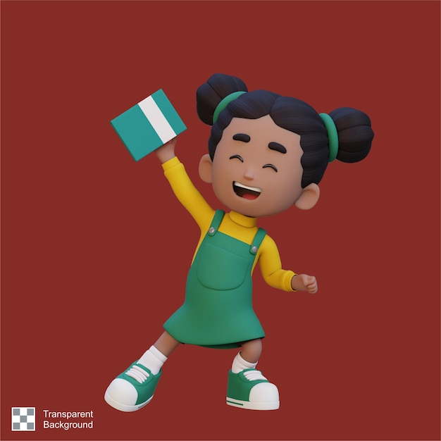 3d happy girl character holding book