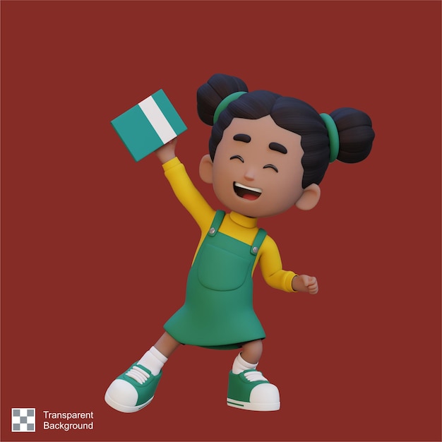 PSD 3d happy girl character holding book