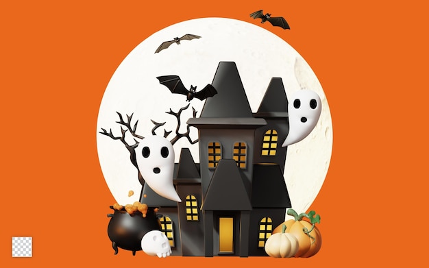 PSD 3d happy halloween illustration with black cat