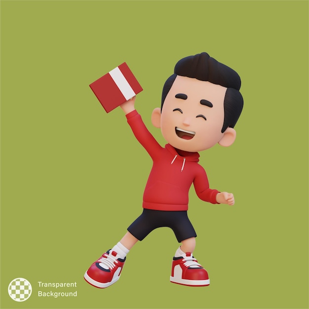 PSD 3d happy kid character holding book