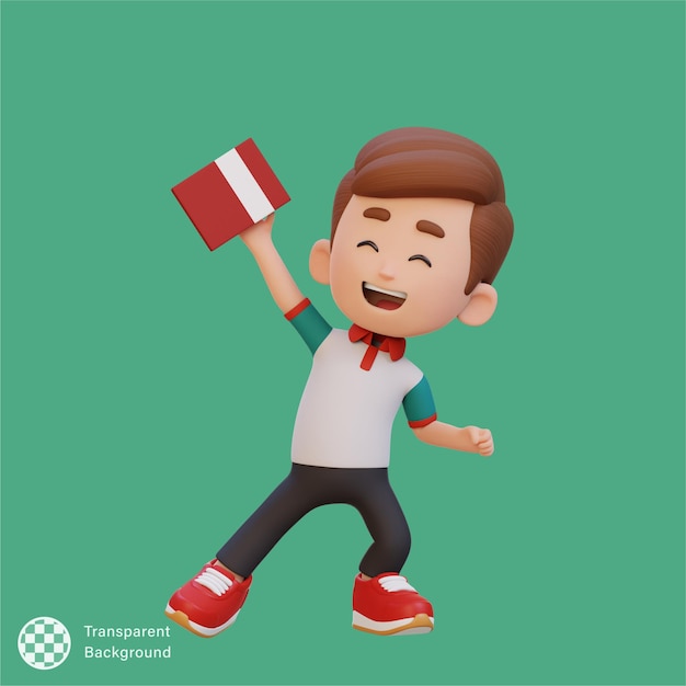 PSD 3d happy kid personage holding boek