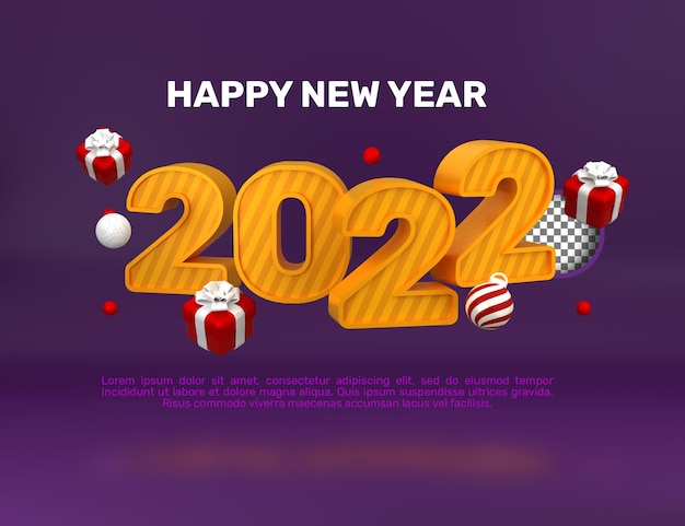 Modello 3d felice anno nuovo 2022 banner