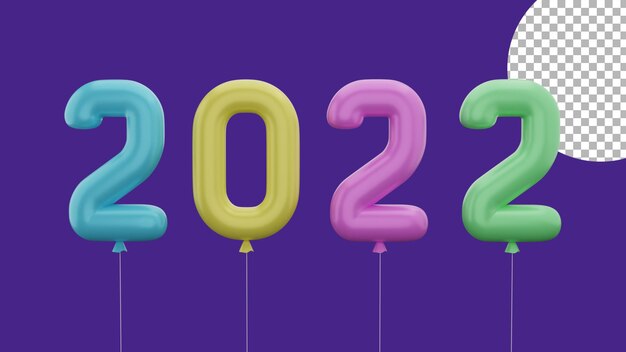 3d happy new year 2022 colorful balloon front concept high quality