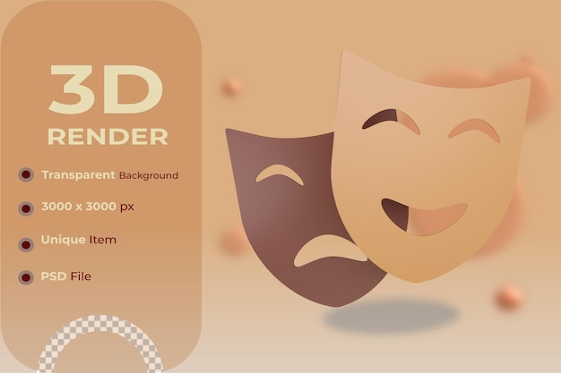 PSD 3d happy sad mask illustration with transparent background