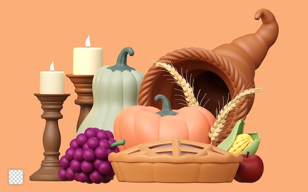 3D happy thanksgiving day illustration