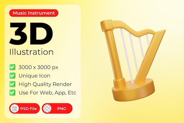 PSD 3d harp illustration