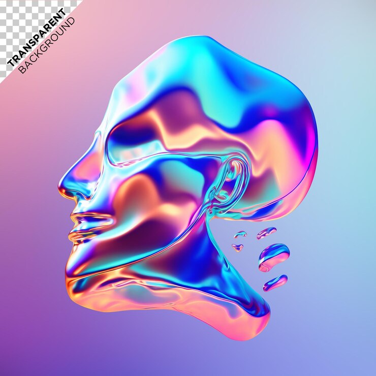 PSD 3d head fluid holographic illustration