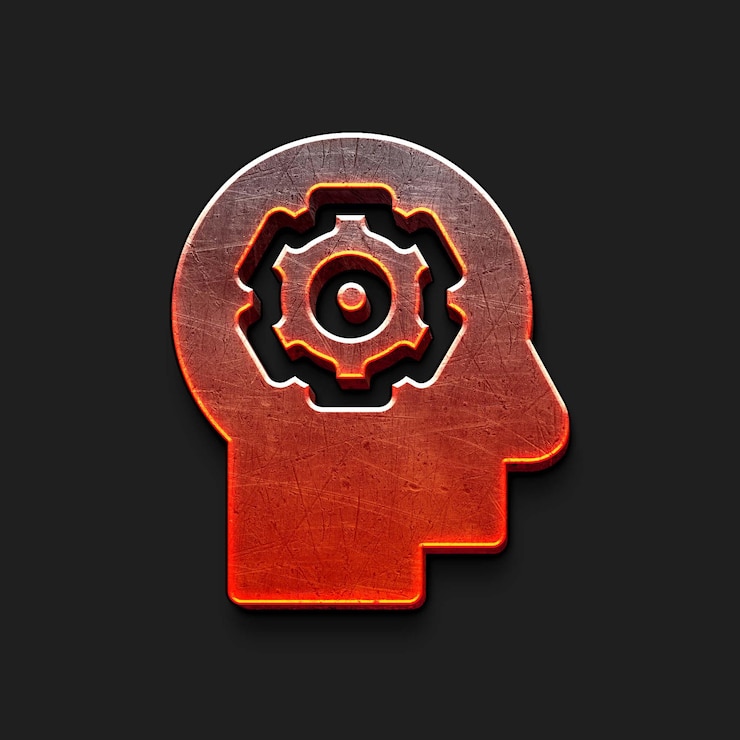 PSD 3d head with a gear icon