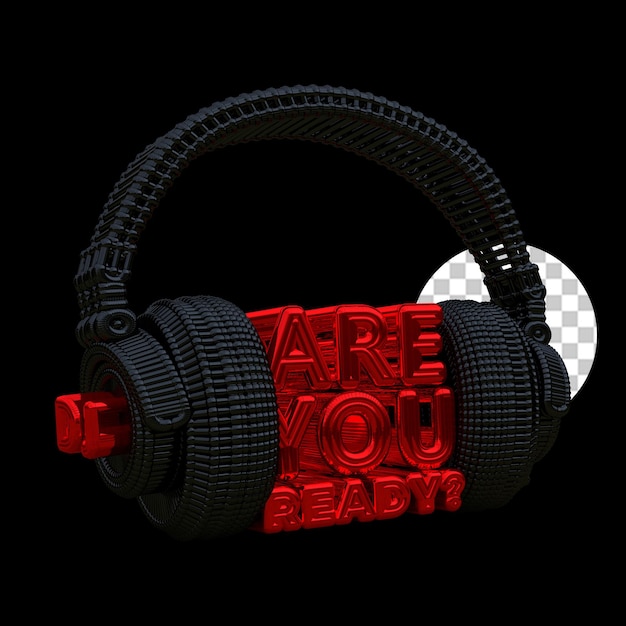 3D Headphone DJ Are You Ready Black and Red