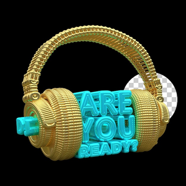 3D Headphone DJ Are You Ready Gold and Blue