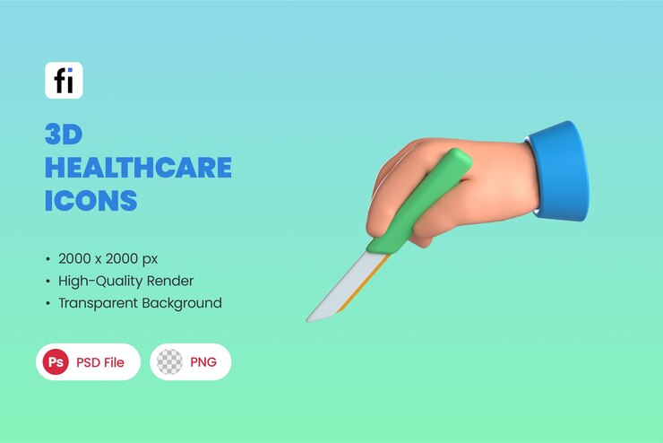 3D Healthcare Icons with Surgical Knife