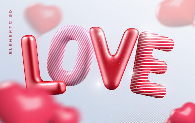 PSD carattere di lettera d'amore 3d o cuore 3d
