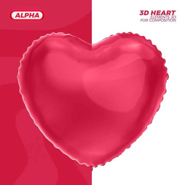 PSD 3d heart balloon element in 3d rendering