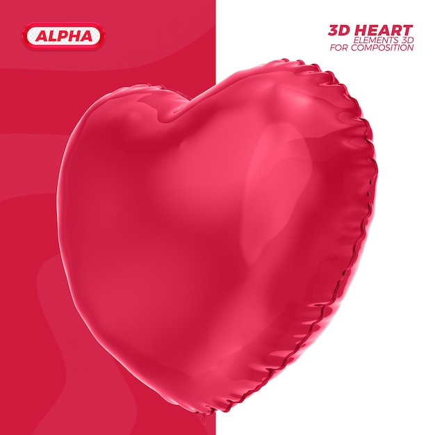 3d heart balloon element in 3d rendering