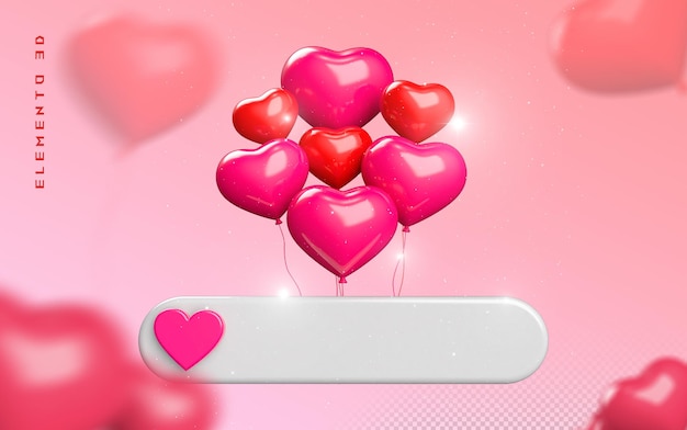 PSD 3d heart balloon label empty valentines day