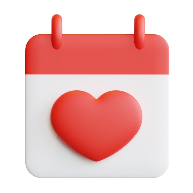 Calendario del cuore 3d icona bolla comica trasparente illustrazione di rendering 3d di alta qualità