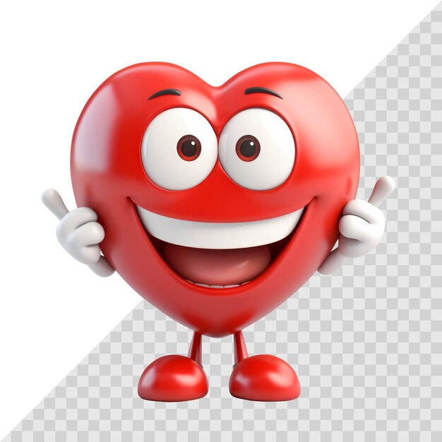PSD 3d heart character isolated on white happy smiling heart healthy living concept generative ai
