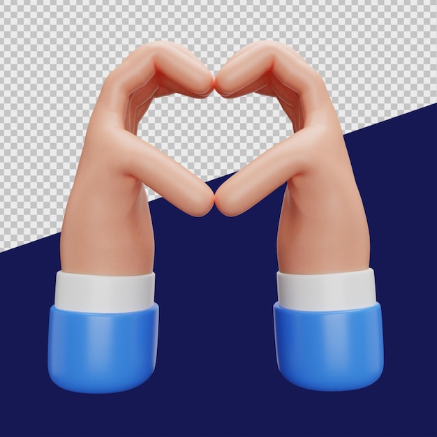 PSD 3d heart hand gesture illustrations