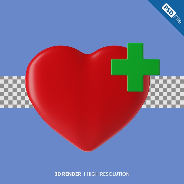 PSD 3d heart health icon illustration