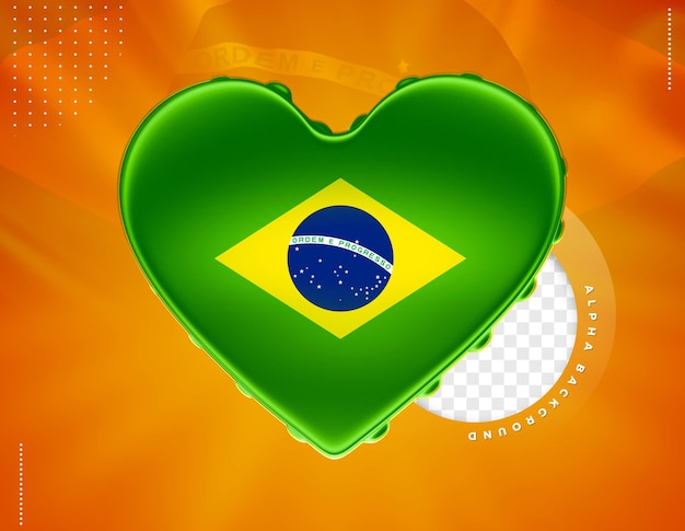 PSD 3d heart independence of brazil with editable image for composition