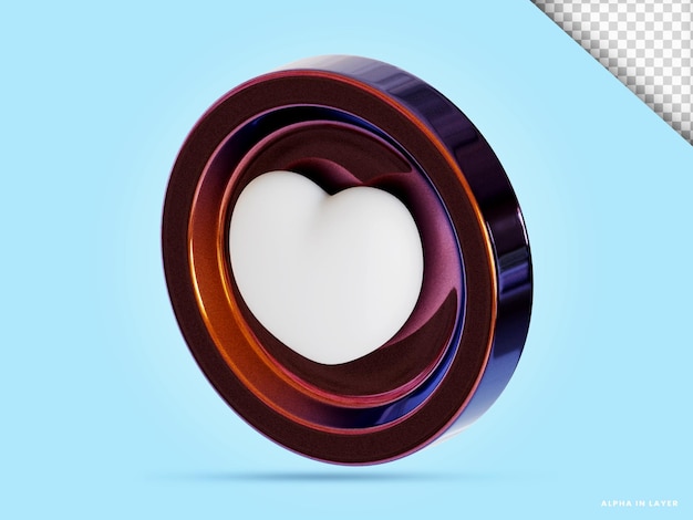 3d heart love coin illustration in transparent background