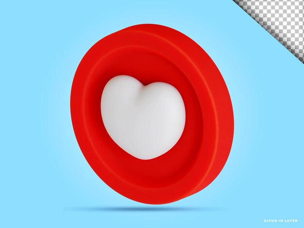 3d heart love coin illustration in transparent background