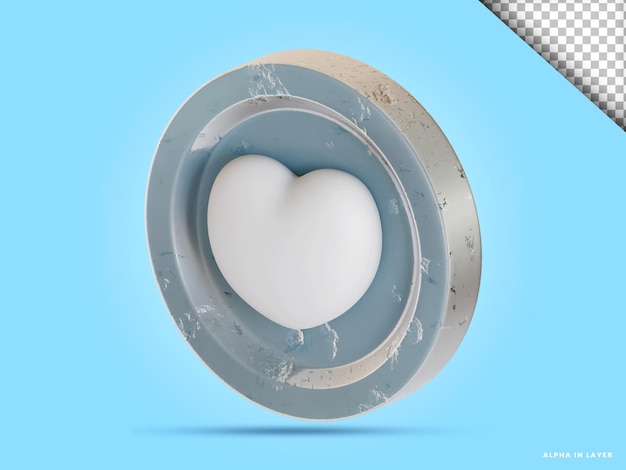 3d heart love coin illustration in transparent background