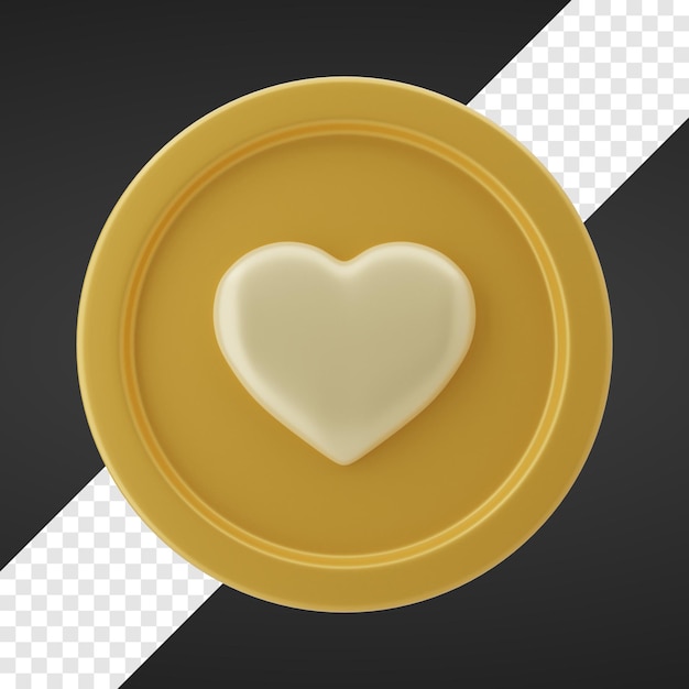 PSD 3d heart love coin illustration in transparent background