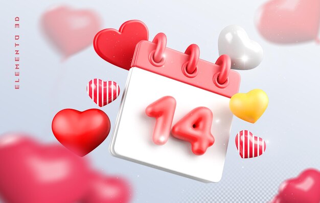 PSD 3d сердце или 3d любовь с календарем 14 февраля