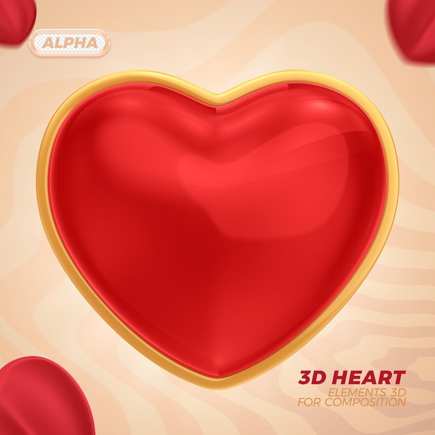 PSD rendering 3d del cuore per la composizione premium psd