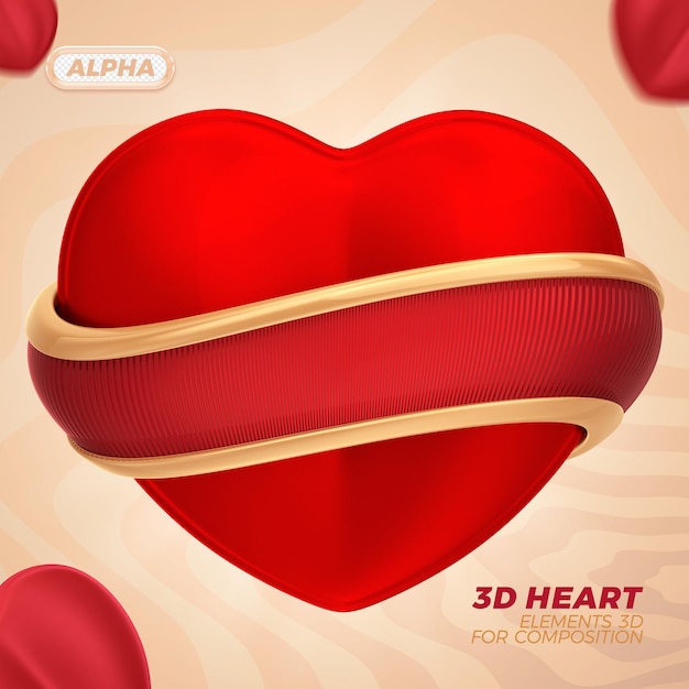 3d heart rendering for composition premium psd