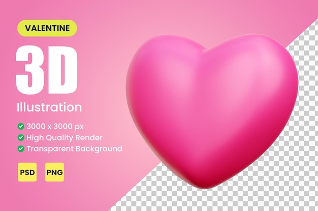 PSD 3d heart, valentine 3d illustration