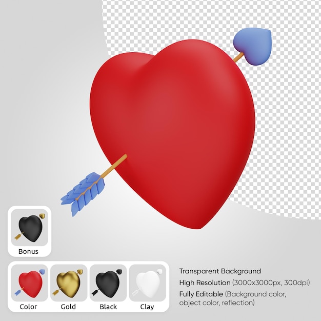 3d heart with arrow