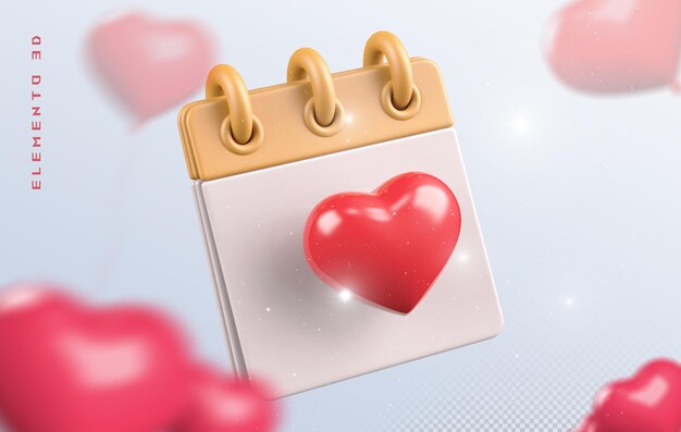 PSD 3d heart with calendar illustration